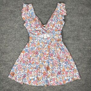 NEW Aleumdr Floral Ruffle Cutout Swim Dress Multi Twist Front Skirt Swimsuit M